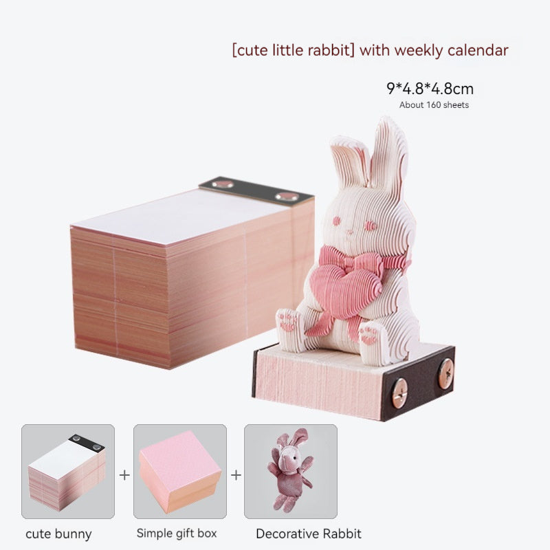 Lovely Bunny Three-Dimensional Note Creative Trending Sticky Notes Cartoon Good-looking Cute Primary School Student Decoration Desktop Decoration